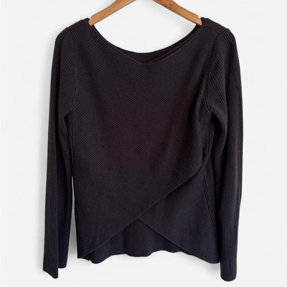 Aritzia Babaton Kitano Ribbed Sweater Gray Wool Blend Cross Back Size M - Picture 2 of 7